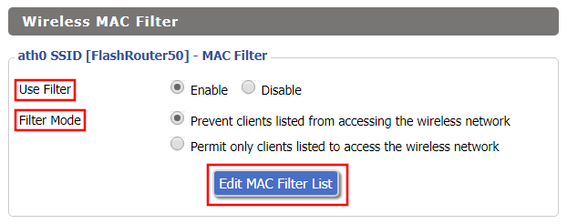 Access FlashRouters DD-WRT Admin Enable MAC Filtering